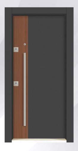 DecoDoor Kompozit Seri 6002 Çelik Kapı Antrasit-Teak