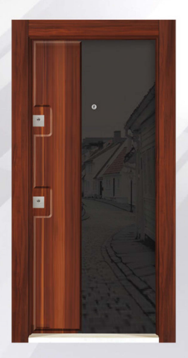 DecoDoor Cam Panel Seri 8002 Çelik Kapı Siyah Cam-Elma