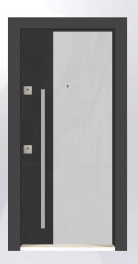 DecoDoor Cam Panel Seri 8003 Çelik Kapı Beyaz Cam-Antrasit Cam